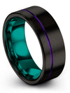 8mm Purple Line Wedding Rings Men Black Tungsten Promise Bands Black Band Set - Charming Jewelers