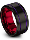 10mm Purple Line Wedding Bands 10mm Tungsten Carbide Promise Rings Couples Set - Charming Jewelers
