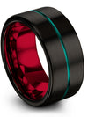 Wedding Rings Sets Boyfriend and Boyfriend Tungsten Rings Flat Rings Black Teal - Charming Jewelers