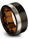 Black Wedding Band 10mm Tungsten Ring Black 18K Yellow Gold Marriage Ring - Charming Jewelers