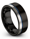 Black Blue Bands Wedding Sets Tungsten Matte Rings for Guy Matching Engagement - Charming Jewelers