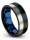 Rings Wedding Couple Tungsten Black and Teal Rings for Guys Mens Small Bands - Charming Jewelers