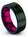 Black Engagement Wedding Rings Set Men Band Tungsten Engraved Black Green - Charming Jewelers