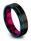 Brushed Wedding Band Black and Teal Tungsten Rings 6mm Rings for Guys Black - Charming Jewelers