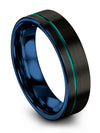 Man Anniversary Ring Set Black Tungsten Bands Couples Set 6mm Teal Line Ring - Charming Jewelers