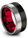 Man Wedding Bands Black 10mm Tungsten Black Rings for Guys 10mm Black Blue - Charming Jewelers