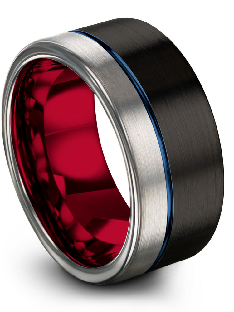 10mm Blue Line Wedding Tungsten Bands for Lady Black Bands