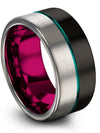 Matching Couple Anniversary Ring Tungsten Band Guys Black Guys 10mm Teal Line - Charming Jewelers