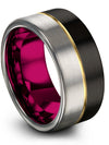 18K Yellow Gold Line Anniversary Band Tungsten Carbide Black Bands for Men 10mm - Charming Jewelers