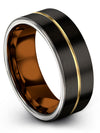 Small Wedding Bands 8mm 18K Yellow Gold Line Tungsten Ring Promise Bands Sets - Charming Jewelers
