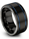 Black Blue Her and Boyfriend Wedding Bands Sets Lady Black Tungsten Ring - Charming Jewelers