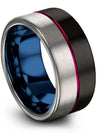 Black Rings Wedding Rings Tungsten Brushed Wedding Rings 10mm Gunmetal Line - Charming Jewelers