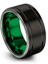 Him and Wife Anniversary Band Sets Black Male Tungsten Wedding Bands Black Line - Charming Jewelers