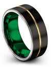 Black 18K Yellow Gold Wedding Bands Set Plain Tungsten Bands Simple Rings - Charming Jewelers