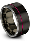 Black Teal Wedding Ring Set Special Tungsten Ring Plain Black Ring for Womans - Charming Jewelers