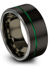 Man Jewlery Tungsten Matte Bands for Woman Black over Green Promise Rings Sets - Charming Jewelers