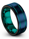 Blue Plated Tungsten Carbide Rings Brushed Blue 8mm 12 Year Rings Plain Wedding - Charming Jewelers