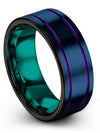Blue Woman&#39;s Wedding Band Tungsten Blue Rings Simple Promise Rings for Couples - Charming Jewelers