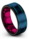 Anniversary Band Sets for Him Woman Engravable Tungsten Band Brushed Blue Ring - Charming Jewelers