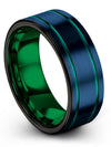 Matte Blue Lady Wedding Band One of a Kind Tungsten Band Mens Small Rings 8mm - Charming Jewelers