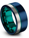 Unique Blue Guy Wedding Ring Tungsten Rings Mens 10mm Male Blue Teal Jewelry - Charming Jewelers