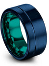 Male Wedding Ring Blue Line Tungsten Rings Sets for Couples Midi Rings Blue - Charming Jewelers