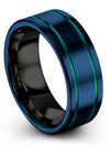 Guys Wedding Ring Engravable Tungsten Blue and Teal Rings Valentines Day Ring - Charming Jewelers