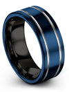 Wedding Blue Rings for Female 8mm Grey Line Tungsten Bands Engraved Rings - Charming Jewelers