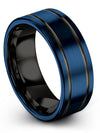 His and Him Bands Wedding Bands Mens Tungsten Blue Wedding Band 8mm Rings Band - Charming Jewelers