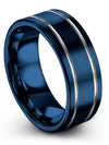 Blue Wedding Rings Men&#39;s 8mm Grey Line Tungsten Band Blue Midi Band Set Fiance - Charming Jewelers