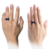 Matching Wedding Bands Guys Tungsten Blue Ring 10mm Grey Line Bands Boyfriend - Charming Jewelers
