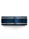 Guys Wedding Band Flat Brushed Blue Male Engagement Ring Tungsten Couple - Charming Jewelers