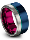 Male Blue Rings Wedding Ring Tungsten Ring Natural Finish Flat Promise Rings - Charming Jewelers