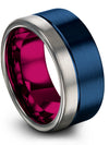 Men&#39;s Wedding Band 10mm Wedding Band Blue Tungsten Carbide 10mm Plain Blue - Charming Jewelers