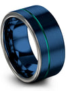 Wedding Band Set for Male Blue Teal 10mm Tungsten Blue Bands Blue Bands for His - Charming Jewelers