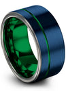 Lady Blue Wedding Band Tungsten Blue and Green Ring Couple Promise Rings Set - Charming Jewelers