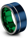 Woman Promise Band Flat Brushed Blue Tungsten Wedding Rings for Boyfriend - Charming Jewelers