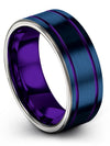 Couple Wedding Band for Husband and Fiance Men Band Tungsten Blue Minimalist - Charming Jewelers