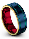 Woman Promise Ring 8mm Teal Line Simple Tungsten Bands Couples Ring - Charming Jewelers