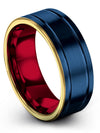 Blue Wide Men&#39;s Wedding Band Matching Tungsten Ring Solid Blue Rings for Men - Charming Jewelers