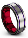 Unique Grey Male Wedding Rings Tungsten Flat Band Couples Engraved Bands - Charming Jewelers