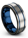 Mens Promise Ring Unique Grey and Blue Tungsten Engraved Bands for Woman Solid - Charming Jewelers