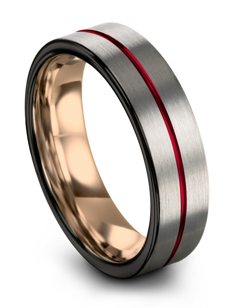 6mm Red Line Wedding Bands Tungsten Matte Simple Promise