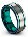 Engagement Wedding Band Tungsten Carbide Grey and Teal Ring 8mm Grey Bands - Charming Jewelers