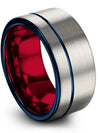 Guy Blue Line Wedding Bands Tungsten Bands Brushed Wife and Boyfriend - Charming Jewelers