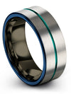 Grey Wedding Ring for Husband Tungsten Teal Line Ring Promise Rings Couples Set - Charming Jewelers