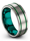 Promise Ring Set Grey and Green Tungsten Band Couple Jewelry for Him - Charming Jewelers