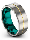 Plain Grey Wedding Band Tungsten Band for Guys 18K Yellow Gold Line Fiance - Charming Jewelers