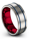 Brushed Grey Wedding Rings Nice Bands 8mm Blue Line Band Girlfriend and His - Charming Jewelers