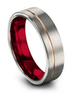 6mm 18K Rose Gold Line Grey Man Tungsten Wedding Ring Engagement Ladies Ring - Charming Jewelers